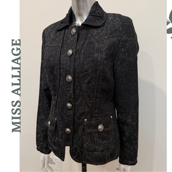 Miss Alliage Black Stretch Denim Jacket - Size 10P (Petite) - Picture 2 of 6